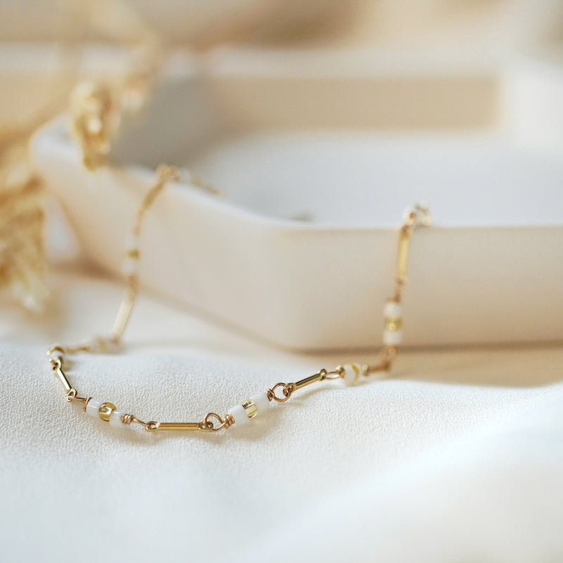 White and gold beaded Anklet